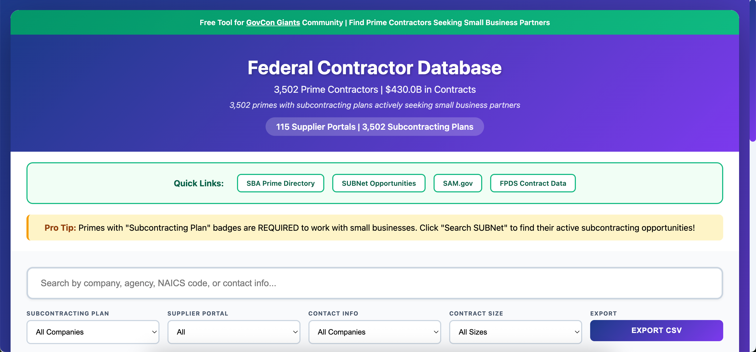 Federal Contractor Database screenshot 1